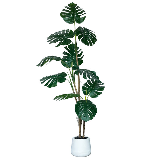 190cm Artificial Monstera Deliciosa Plants with White Planter, 6.2ft Faux Swiss Cheese Floor Plants Fake Tropical Silk Tree with Pot for Indoor Outdoor Office House Living Room Home Decor
