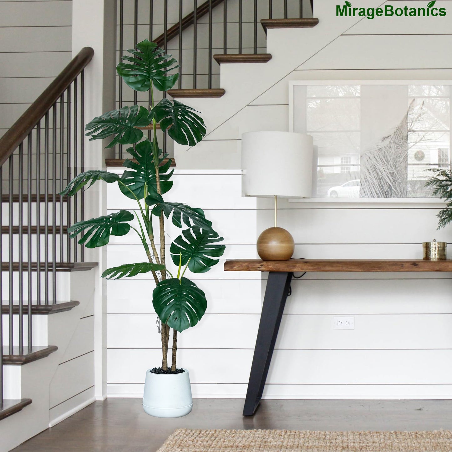 190cm Artificial Monstera Deliciosa Plants with White Planter, 6.2ft Faux Swiss Cheese Floor Plants Fake Tropical Silk Tree with Pot for Indoor Outdoor Office House Living Room Home Decor