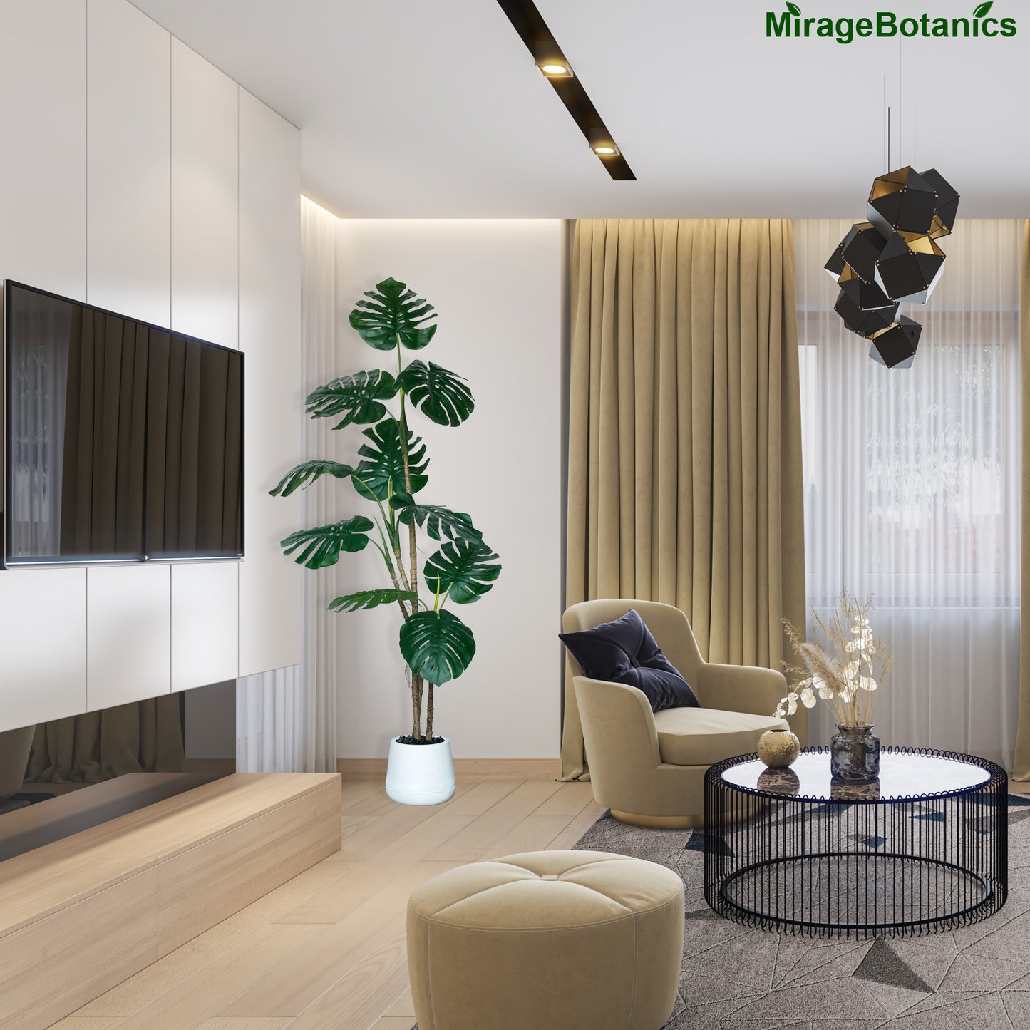 190cm Artificial Monstera Deliciosa Plants with White Planter, 6.2ft Faux Swiss Cheese Floor Plants Fake Tropical Silk Tree with Pot for Indoor Outdoor Office House Living Room Home Decor