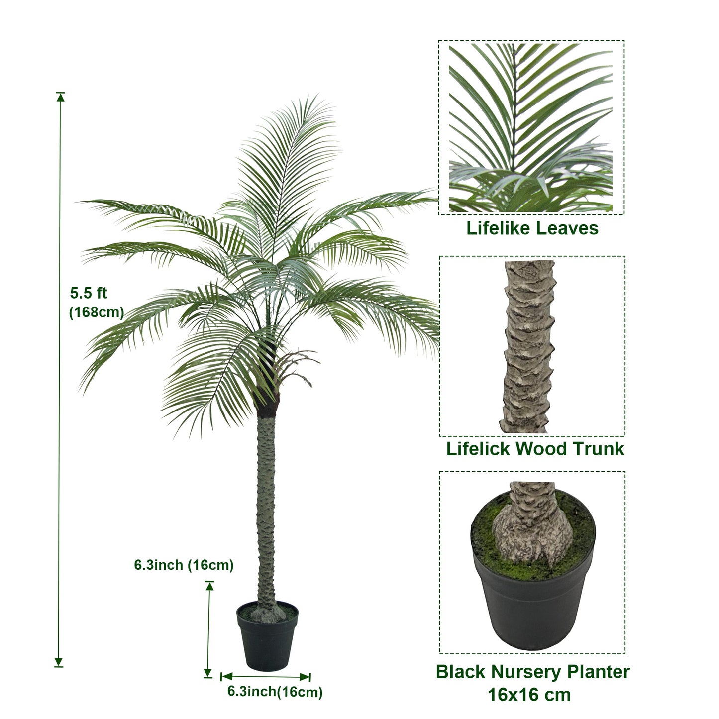 Artificial Palm Tree, Tall Fake Palm Trees for Outdoor Indoor Decor, Faux Phoenix Palm Plants for Outside Patio Pool Coastal Office Living Room Home Decor