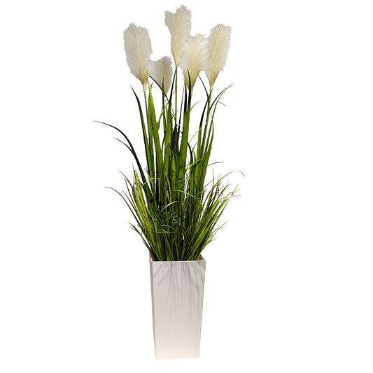 150cm Artificial Pampas Grass with Tall White Planter, Reed Grass Plant,Faux Plants Artificial Plants for Home Ofiice Decor