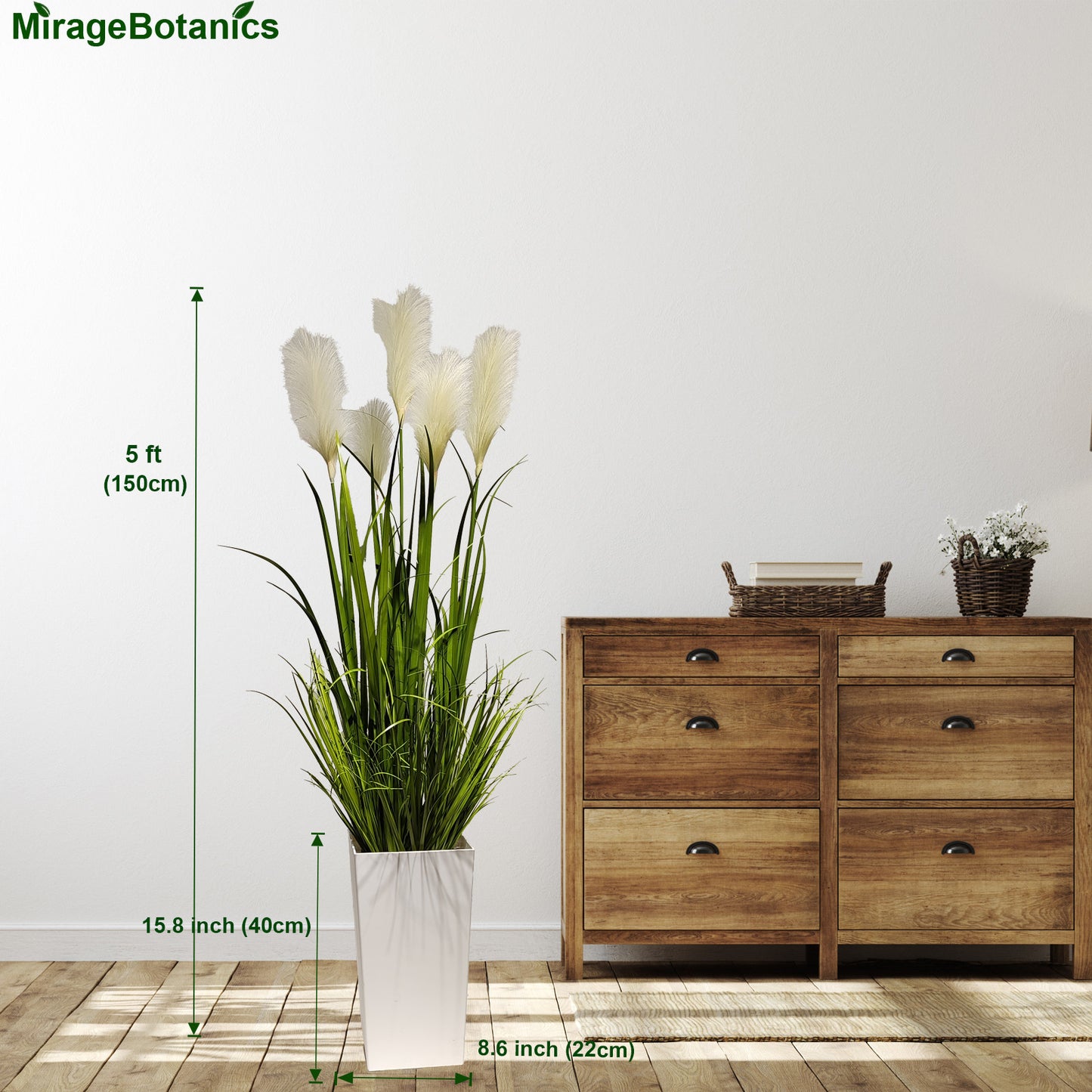 150cm Artificial Pampas Grass with Tall White Planter, Reed Grass Plant,Faux Plants Artificial Plants for Home Ofiice Decor
