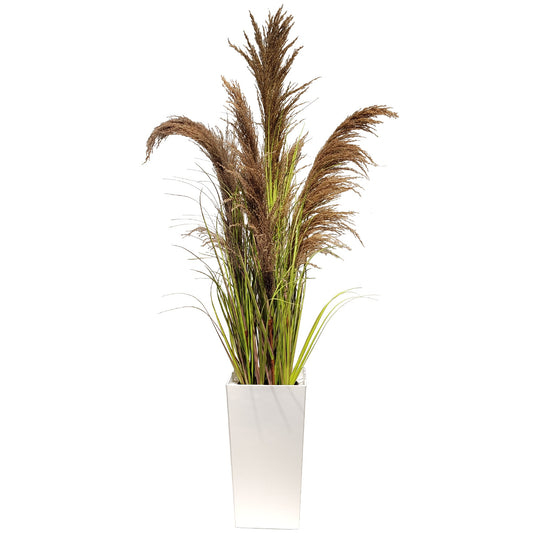 150cm Natural Pampas Grass with Tall White Planter Reed Grass Plant,Faux Plants Artificial Plants for Home Office Decor