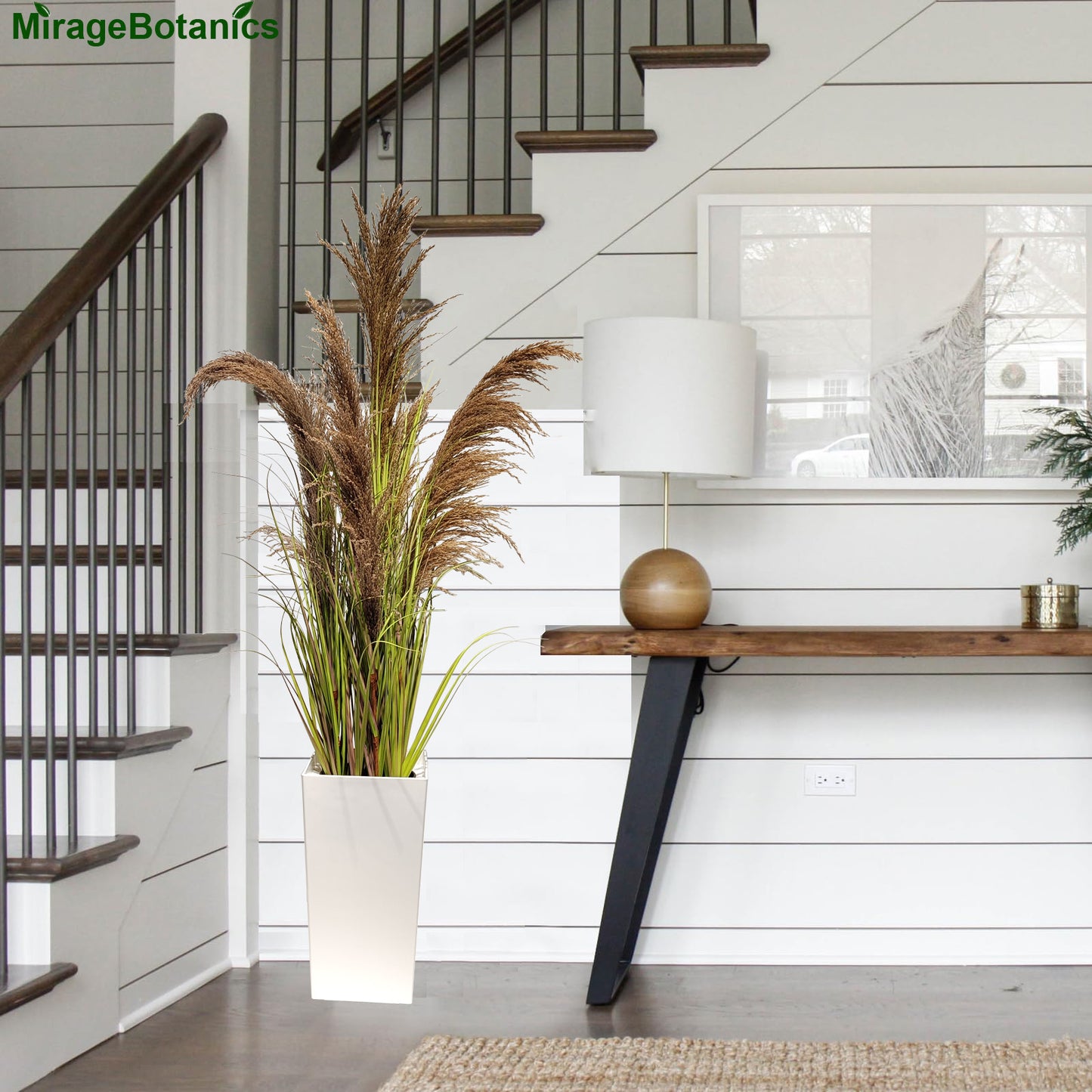 150cm Natural Pampas Grass with Tall White Planter Reed Grass Plant,Faux Plants Artificial Plants for Home Office Decor