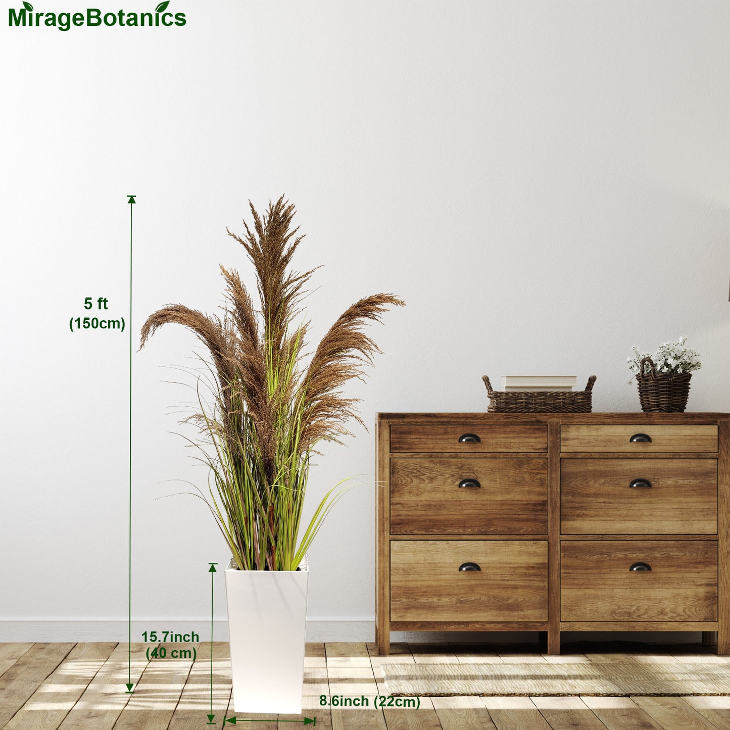 150cm Natural Pampas Grass with Tall White Planter Reed Grass Plant,Faux Plants Artificial Plants for Home Office Decor