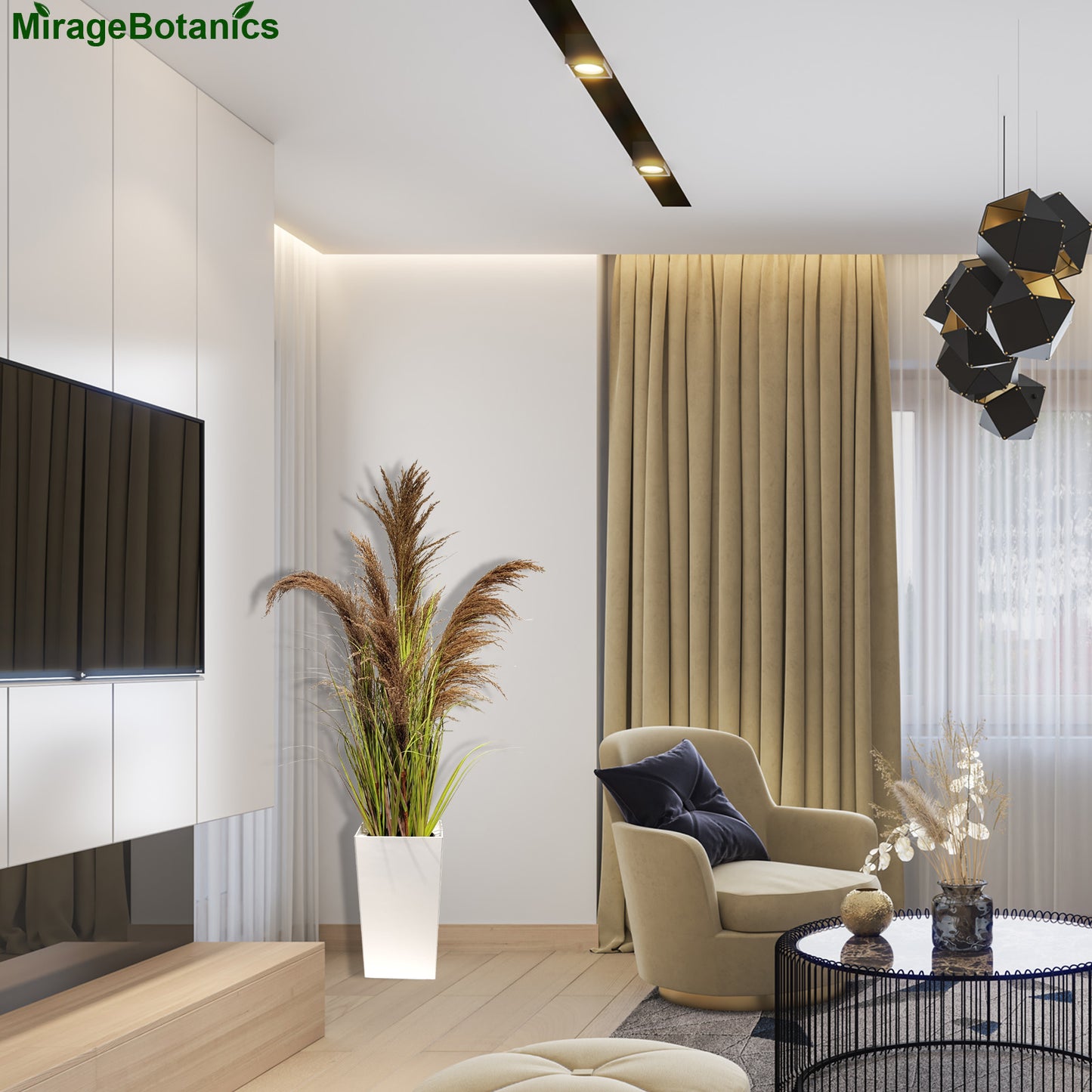 150cm Natural Pampas Grass with Tall White Planter Reed Grass Plant,Faux Plants Artificial Plants for Home Office Decor