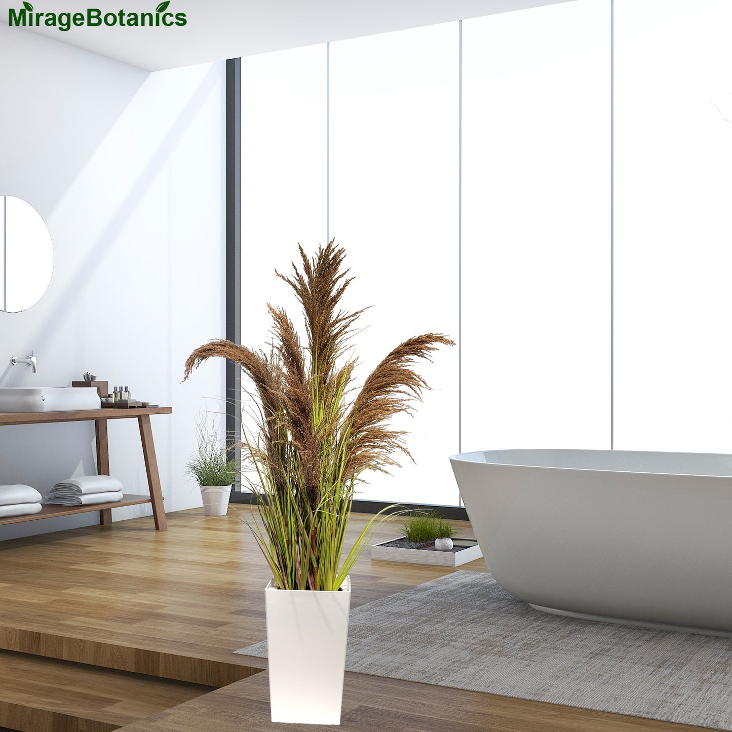 150cm Natural Pampas Grass with Tall White Planter Reed Grass Plant,Faux Plants Artificial Plants for Home Office Decor