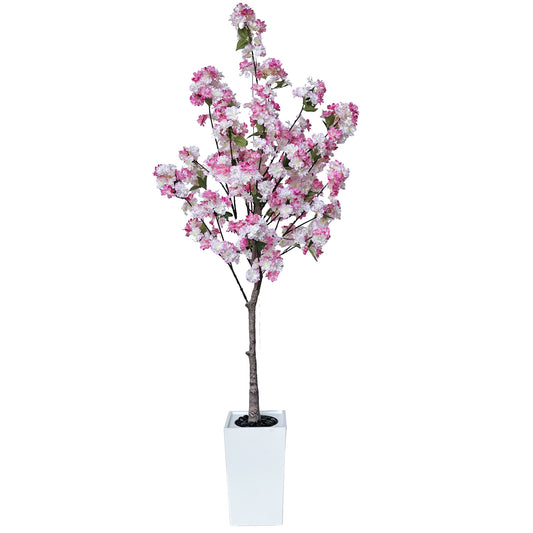 180cm Artificial Cherry Blossom Tree with White Planter, Fake Plants Indoor, Faux Pink Sakura Flowers Blooming Tree, Artificial Trees Silk Plant for House Bedroom Living Room Office Entryway Porch Decor