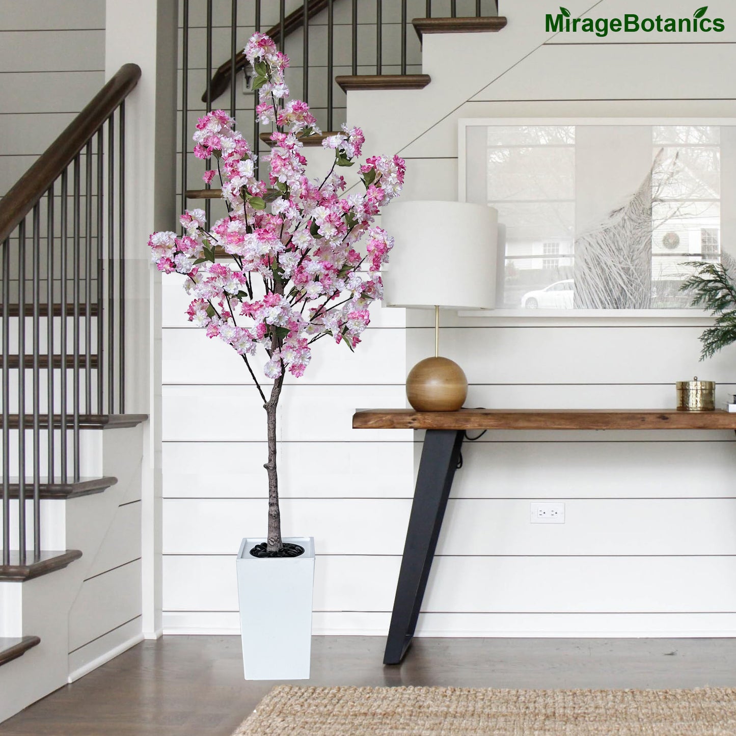 180cm Artificial Cherry Blossom Tree with White Planter, Fake Plants Indoor, Faux Pink Sakura Flowers Blooming Tree, Artificial Trees Silk Plant for House Bedroom Living Room Office Entryway Porch Decor