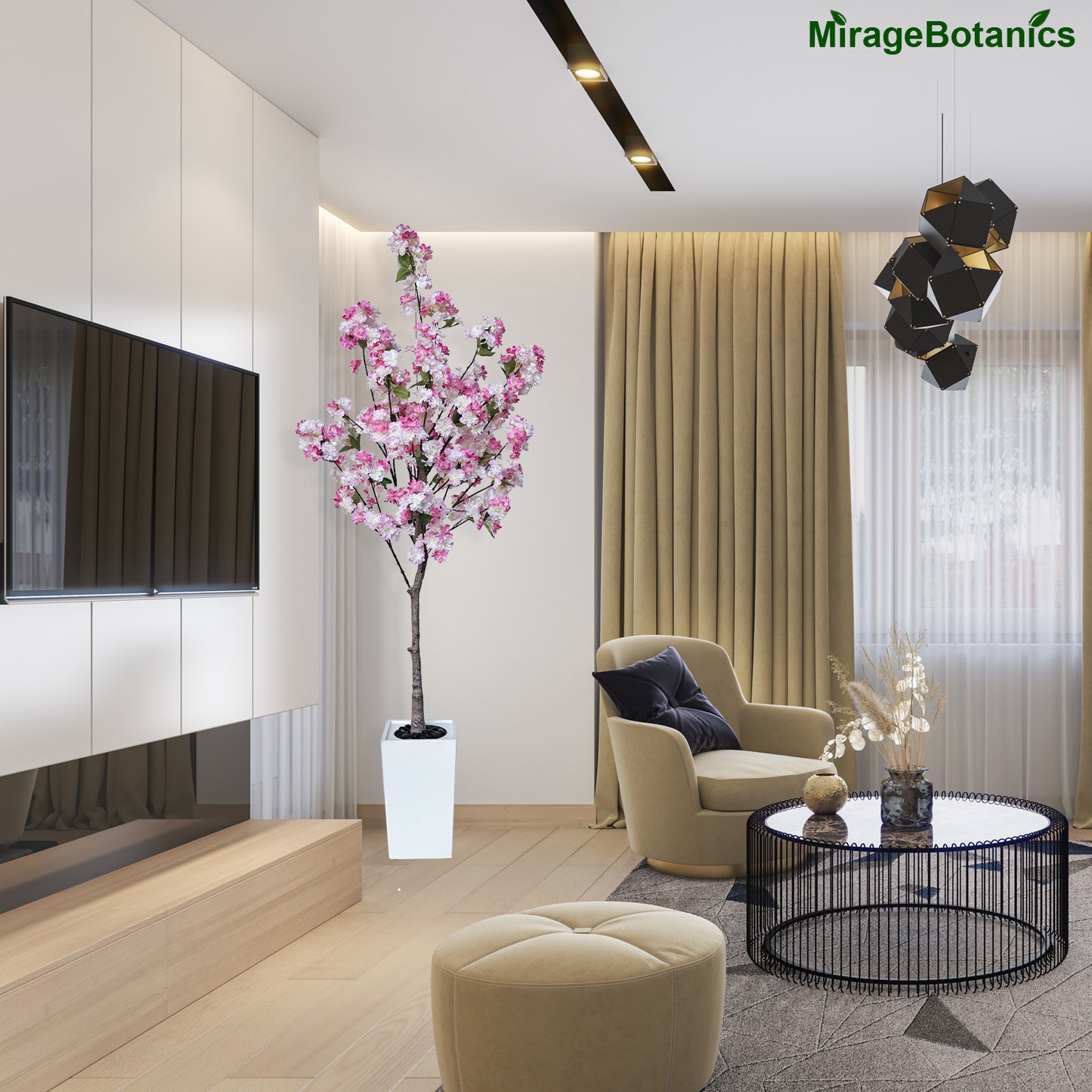 180cm Artificial Cherry Blossom Tree with White Planter, Fake Plants Indoor, Faux Pink Sakura Flowers Blooming Tree, Artificial Trees Silk Plant for House Bedroom Living Room Office Entryway Porch Decor