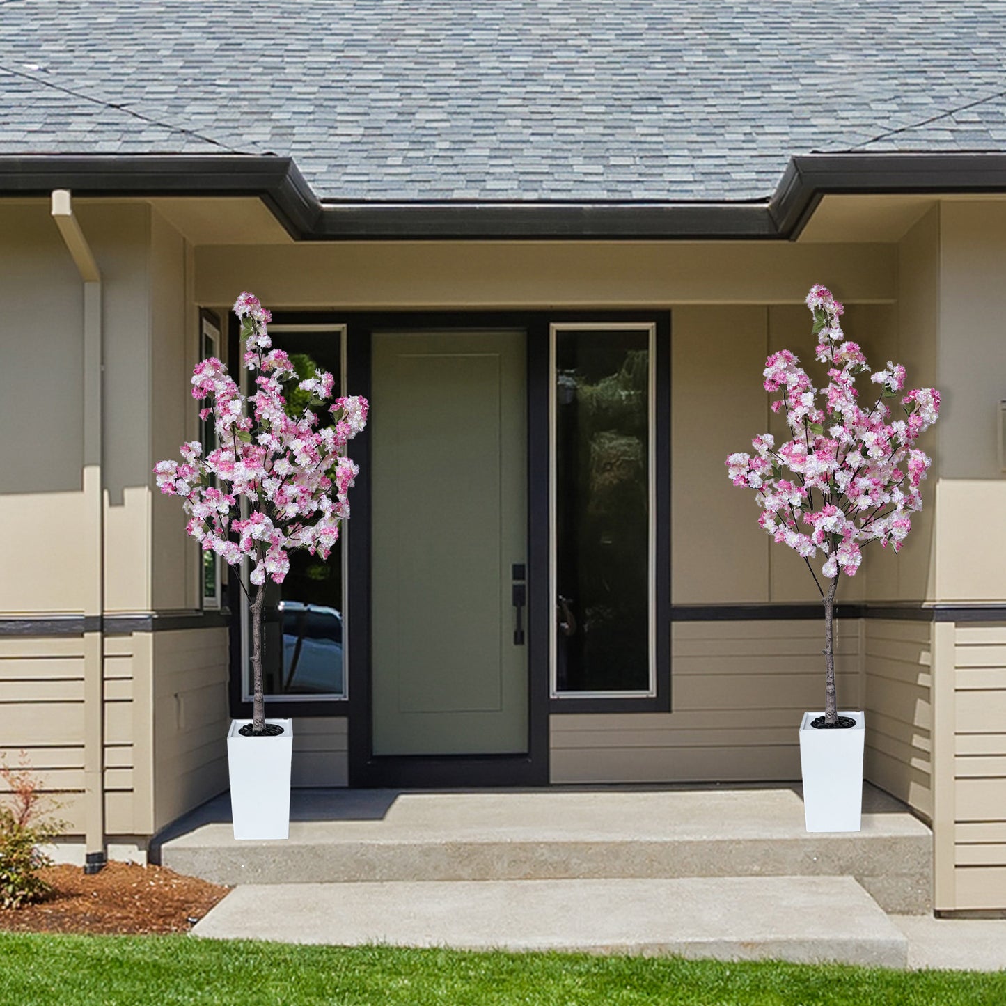 180cm Artificial Cherry Blossom Tree with White Planter, Fake Plants Indoor, Faux Pink Sakura Flowers Blooming Tree, Artificial Trees Silk Plant for House Bedroom Living Room Office Entryway Porch Decor