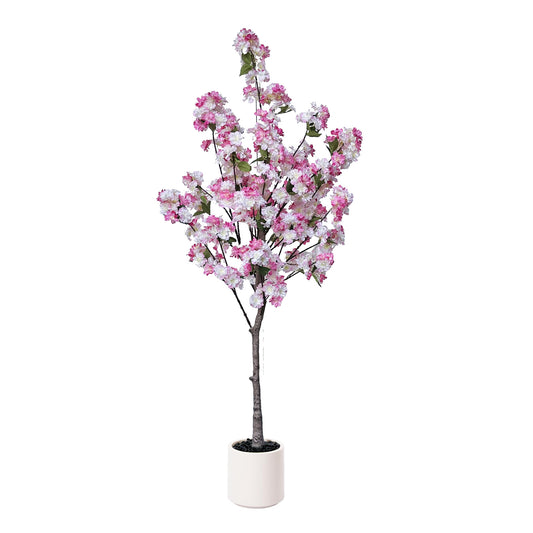 150cm Artificial Cherry Blossom Tree with White Planter, Fake Plants Indoor, Faux Pink Sakura Flowers Blooming Tree, Artificial Trees Silk Plant for House Bedroom Living Room Office Entryway Porch Decor