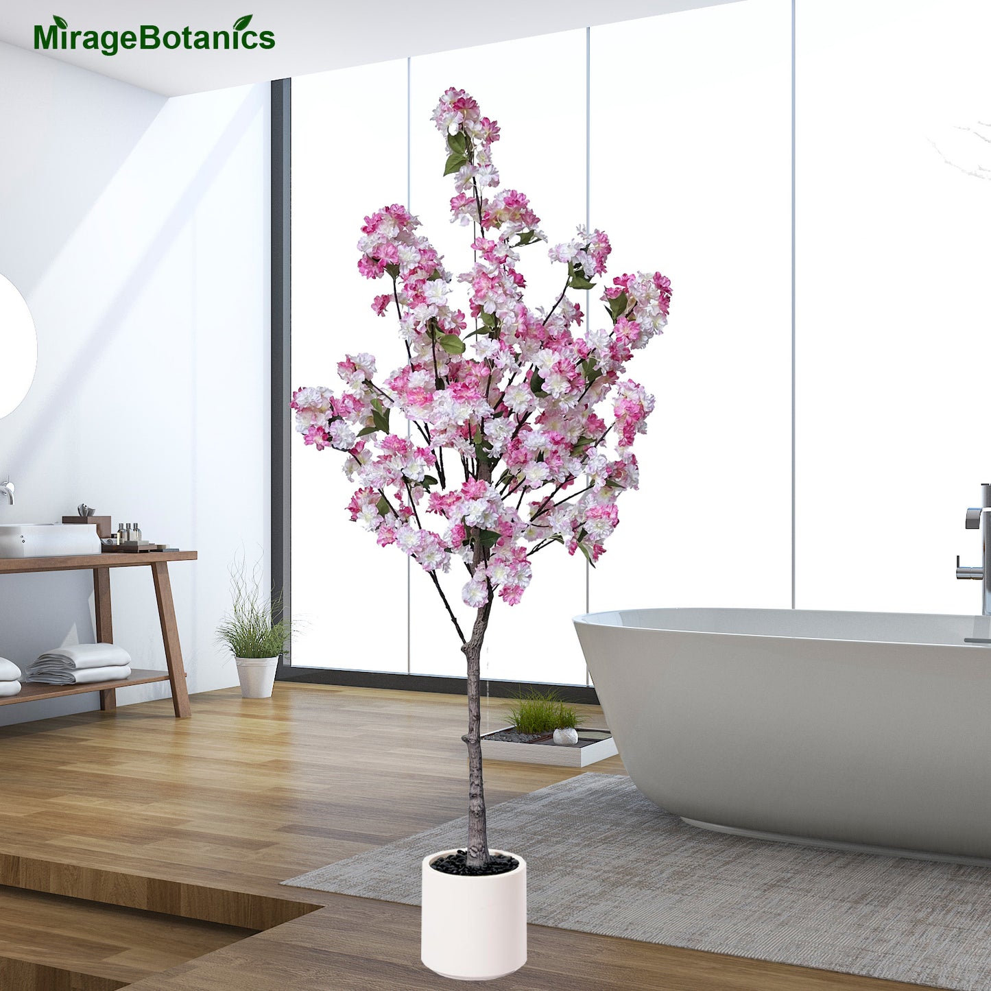 150cm Artificial Cherry Blossom Tree with White Planter, Fake Plants Indoor, Faux Pink Sakura Flowers Blooming Tree, Artificial Trees Silk Plant for House Bedroom Living Room Office Entryway Porch Decor