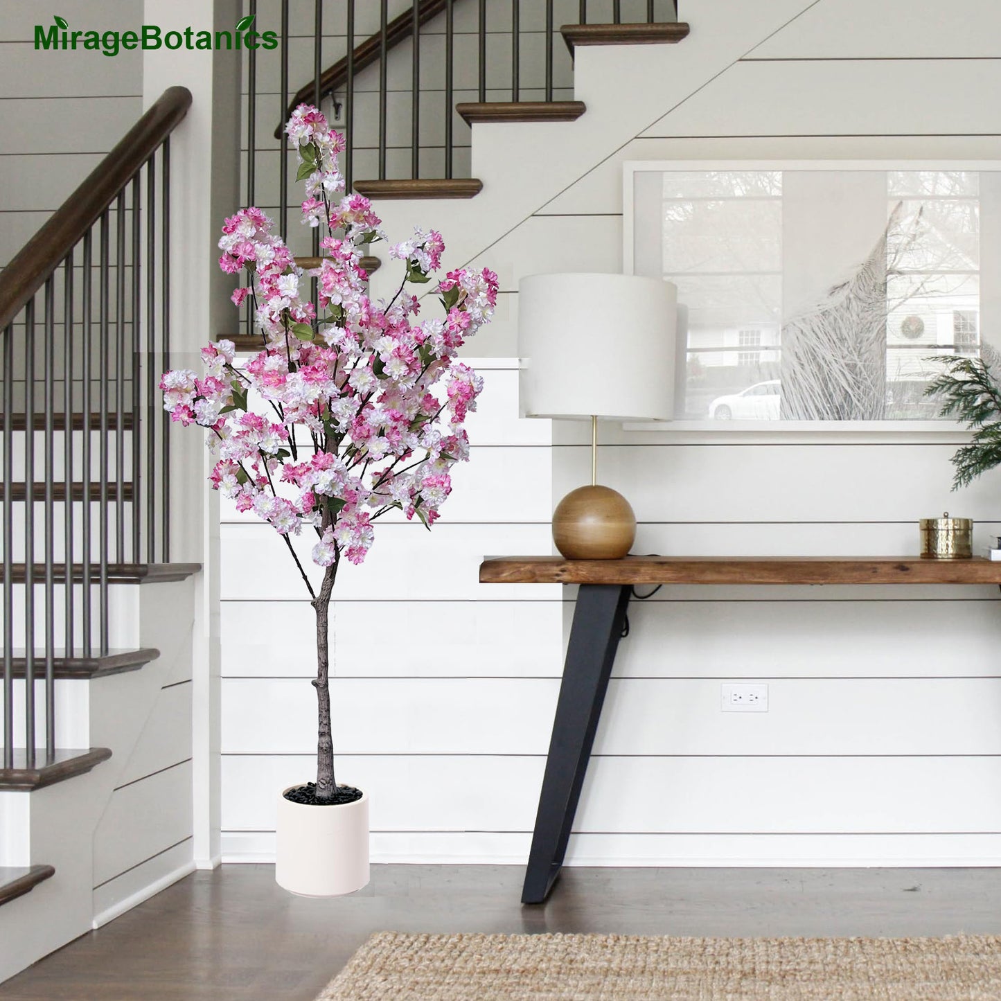 150cm Artificial Cherry Blossom Tree with White Planter, Fake Plants Indoor, Faux Pink Sakura Flowers Blooming Tree, Artificial Trees Silk Plant for House Bedroom Living Room Office Entryway Porch Decor