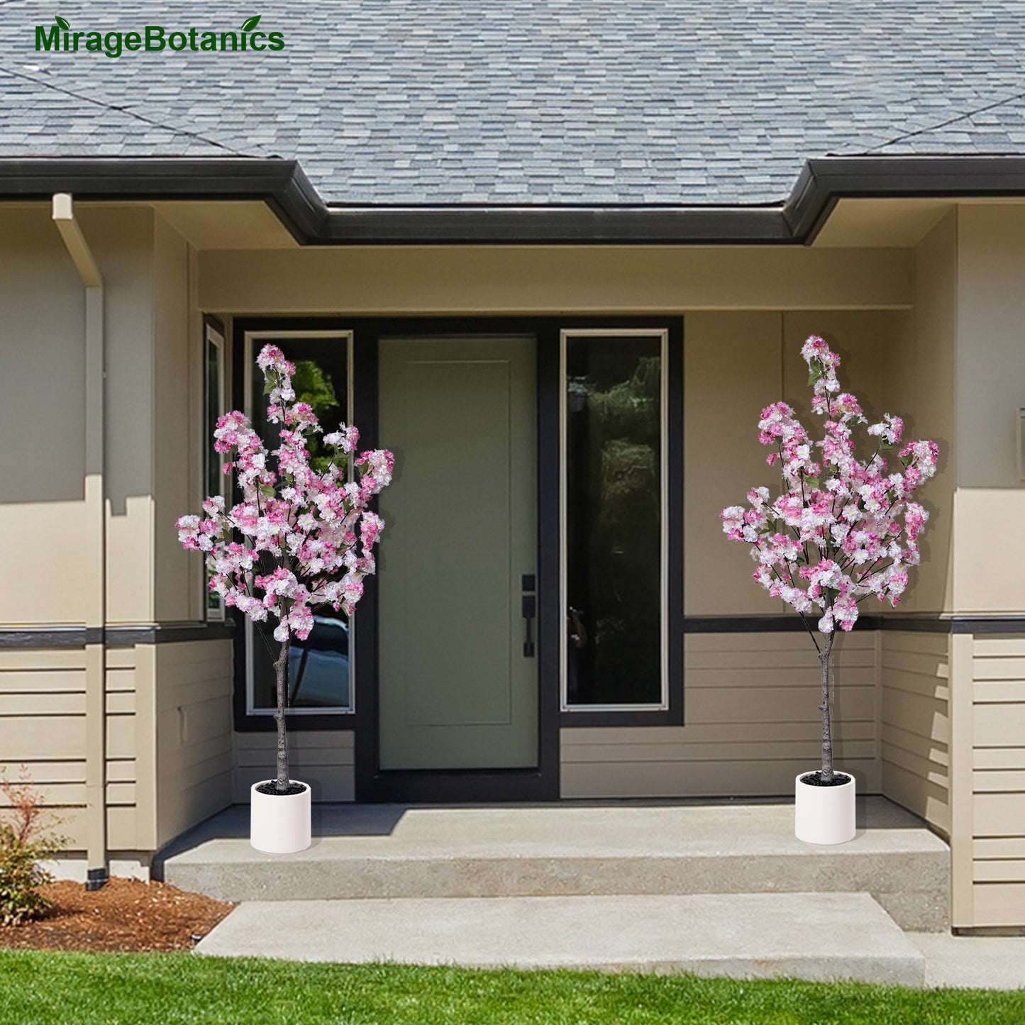 150cm Artificial Cherry Blossom Tree with White Planter, Fake Plants Indoor, Faux Pink Sakura Flowers Blooming Tree, Artificial Trees Silk Plant for House Bedroom Living Room Office Entryway Porch Decor