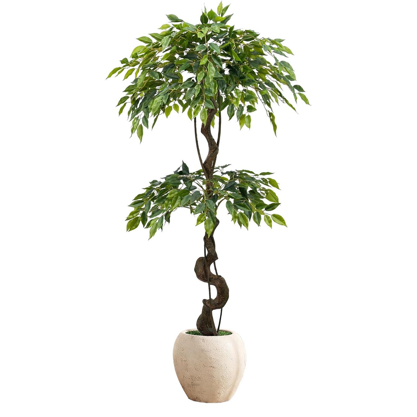 150cm Large Ficus Artificial Trees in White Pot, 5ft Tall Fake Silk Tree with Natural Curved Trunk, Lush Faux Ficus Tree for Indoor Home Decor, Living Room, Office & Patio