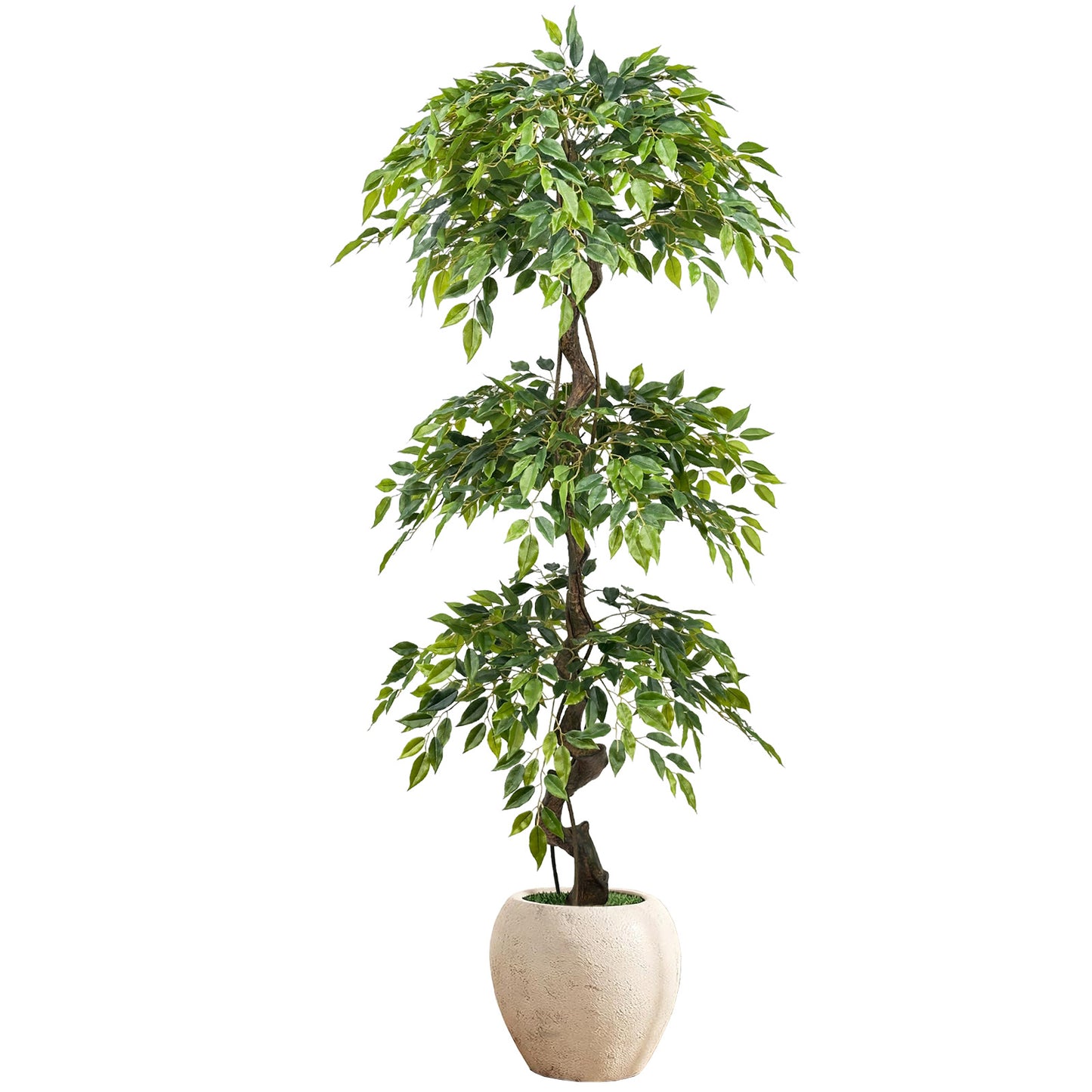 180cm Large Ficus Artificial Trees in White Pot, 6ft Tall Fake Silk Tree with Natural Curved Trunk, Lush Faux Ficus Tree for Indoor Outdoor Decor, Living Room, Patio, Office & Home Decor