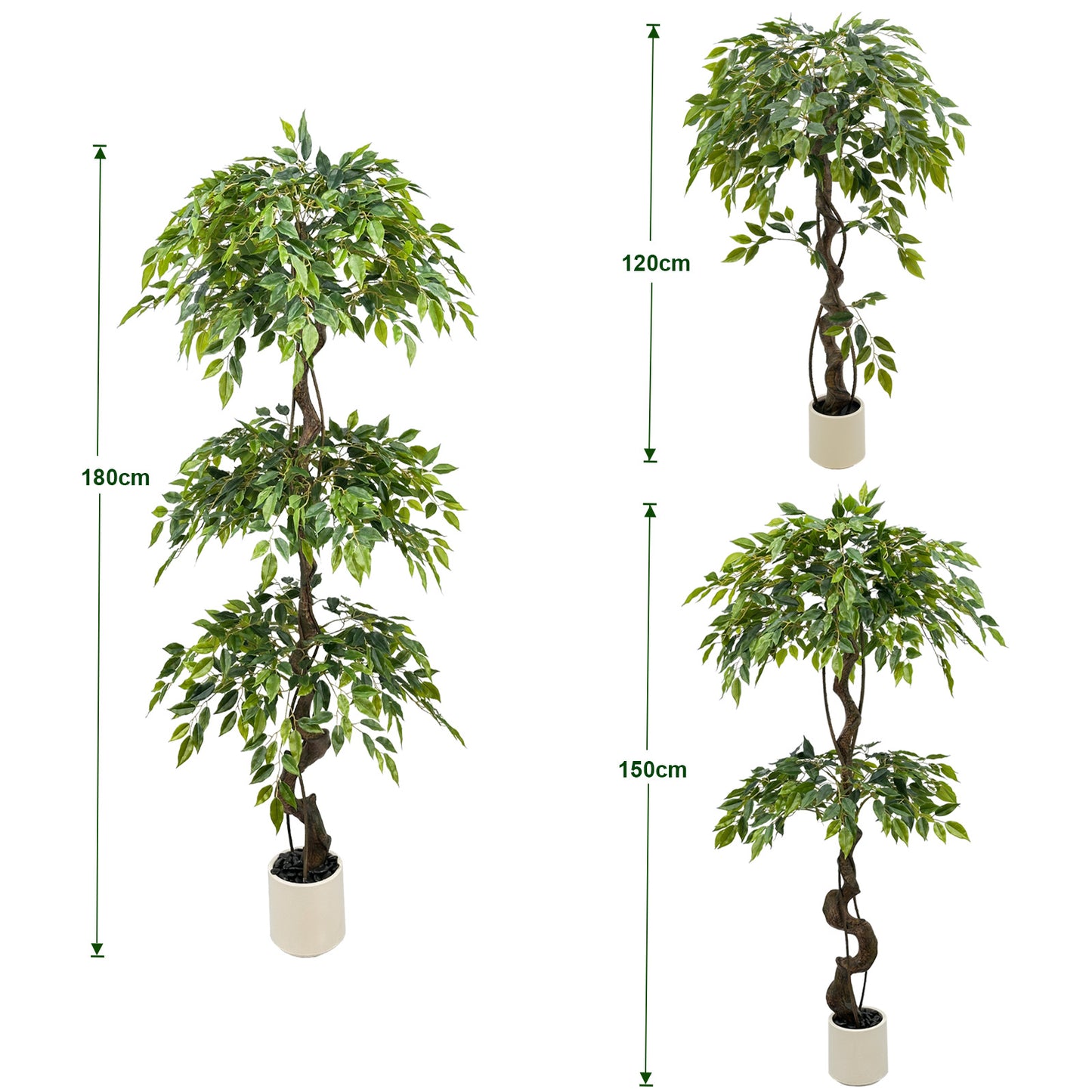 180cm Large Ficus Artificial Trees in White Pot, 6ft Tall Fake Silk Tree with Natural Curved Trunk, Lush Faux Ficus Tree for Indoor Outdoor Decor, Living Room, Patio, Office & Home Decor