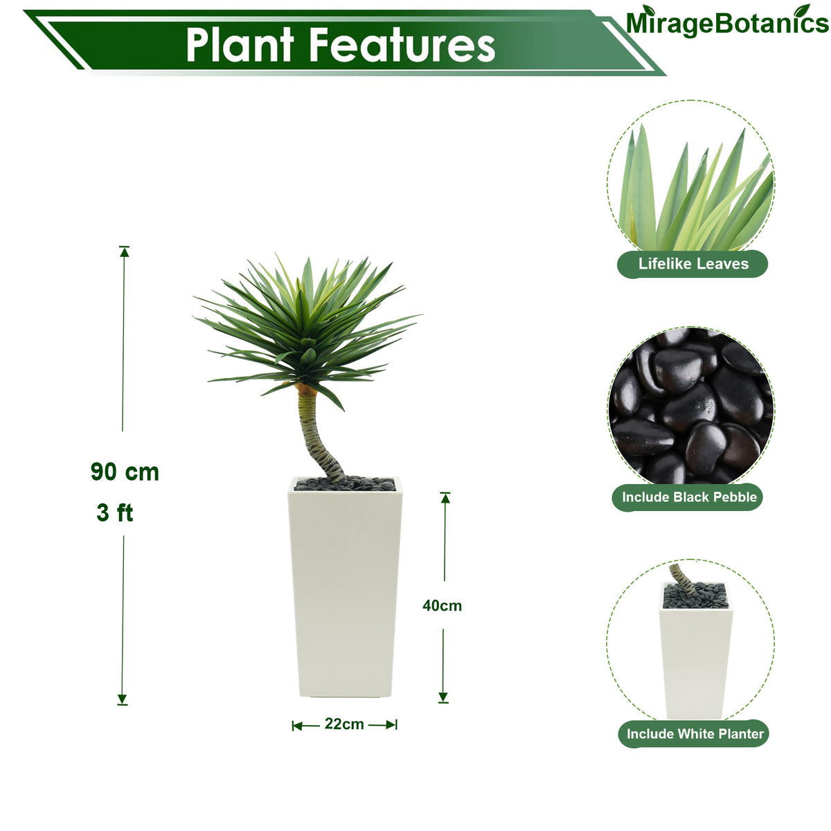 90cm Artificial Dracaena Tree, Fake Plant with White Planter - Realistic Faux Sisal Tree with Tall Planter - Indoor Floor Plant for Patio, Mall, Living Room, Bedroom, Office, Home Decor