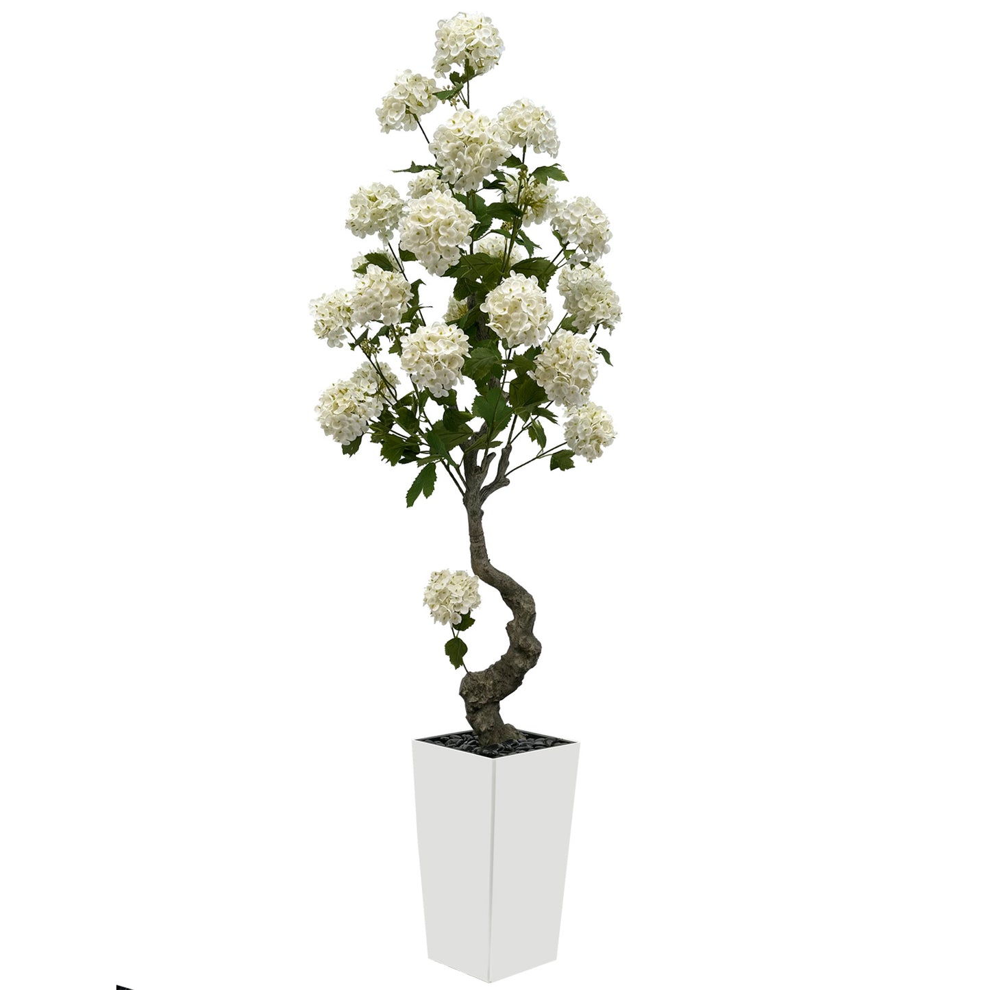 150cm Artificial Hydrangea Tree- Large Faux Hydrangea Plants for Outdoor Indoor Decor, Artificial Tree Fake Flower Trees with White Tall Planter for Office Garden Home Decor