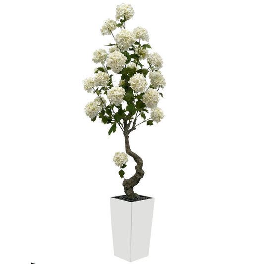 150cm Artificial Hydrangea Tree- Large Faux Hydrangea Plants for Outdoor Indoor Decor, Artificial Tree Fake Flower Trees with White Tall Planter for Office Garden Home Decor