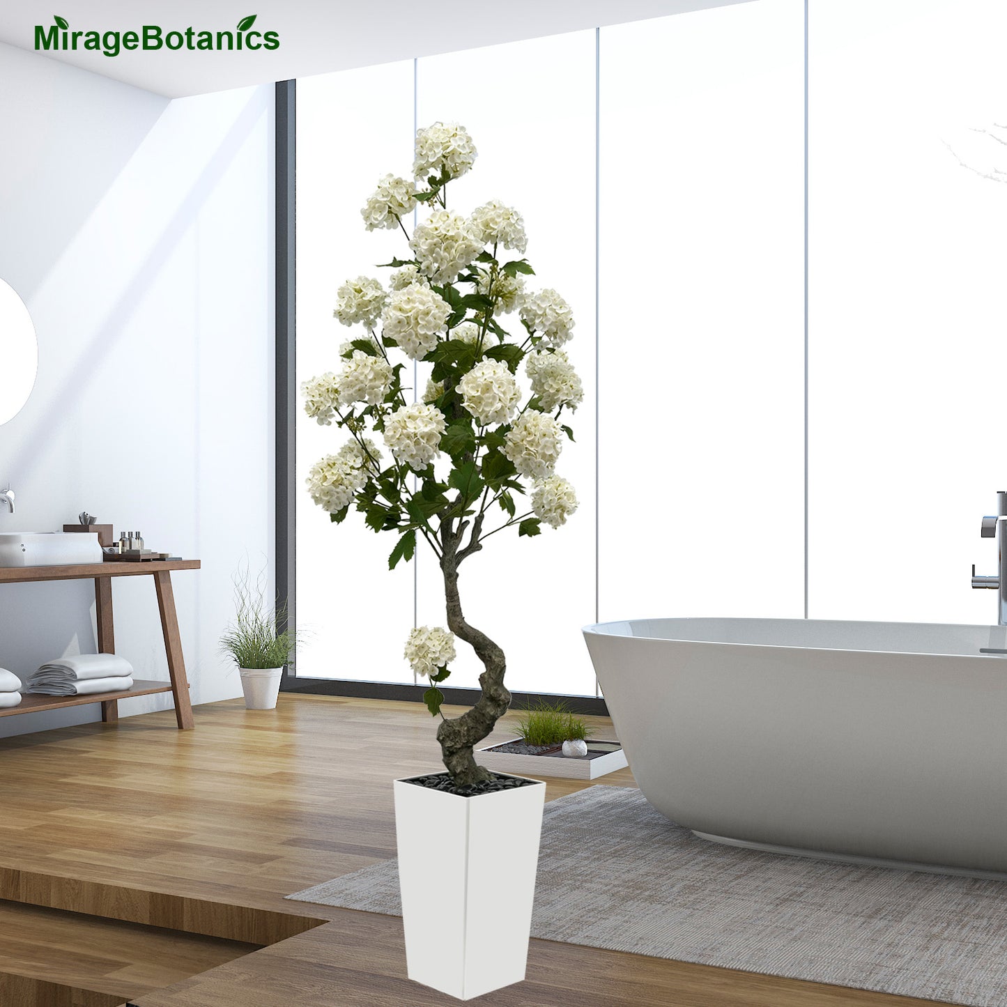 150cm Artificial Hydrangea Tree- Large Faux Hydrangea Plants for Outdoor Indoor Decor, Artificial Tree Fake Flower Trees with White Tall Planter for Office Garden Home Decor