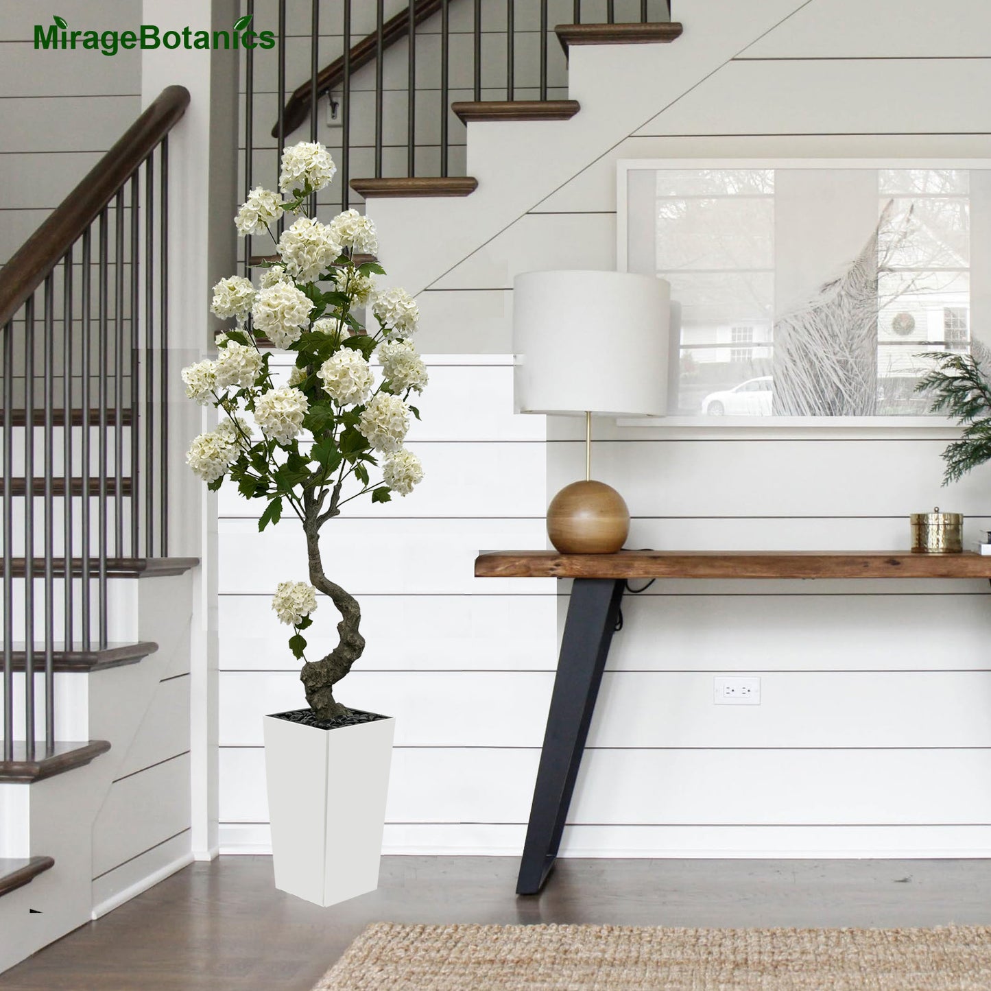 150cm Artificial Hydrangea Tree- Large Faux Hydrangea Plants for Outdoor Indoor Decor, Artificial Tree Fake Flower Trees with White Tall Planter for Office Garden Home Decor