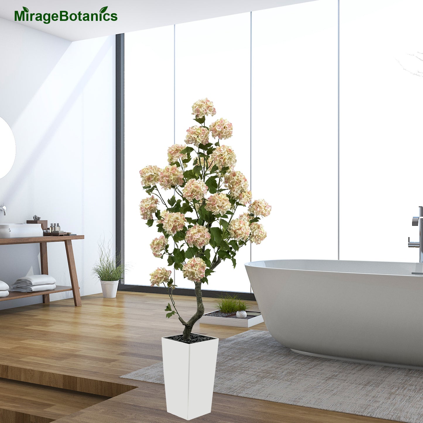150cm Artificial Hydrangea Tree- Large Faux Hydrangea Plants for Outdoor Indoor Decor, Artificial Tree Fake Flower Trees with White Tall Planter for Office Garden Home Decor