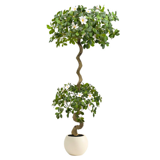 160cm Artificial Gardenia Tree with White Planter, Artificial Tree Heavy-Duty Plastic & Metal Wire Frame Suitable for Outdoor Indoor Decor, Low-Maintenance Housewarming Wedding Gift, Islamic New Year
