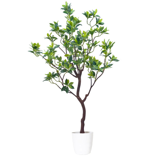 170cm Artificial Perfume Flower Trees, 5.6ft Tall Fake Tree with Natural Curved Trunk, Lush Faux Tree for Indoor Outdoor Home Decor, Living Room, Office & Patio Decor