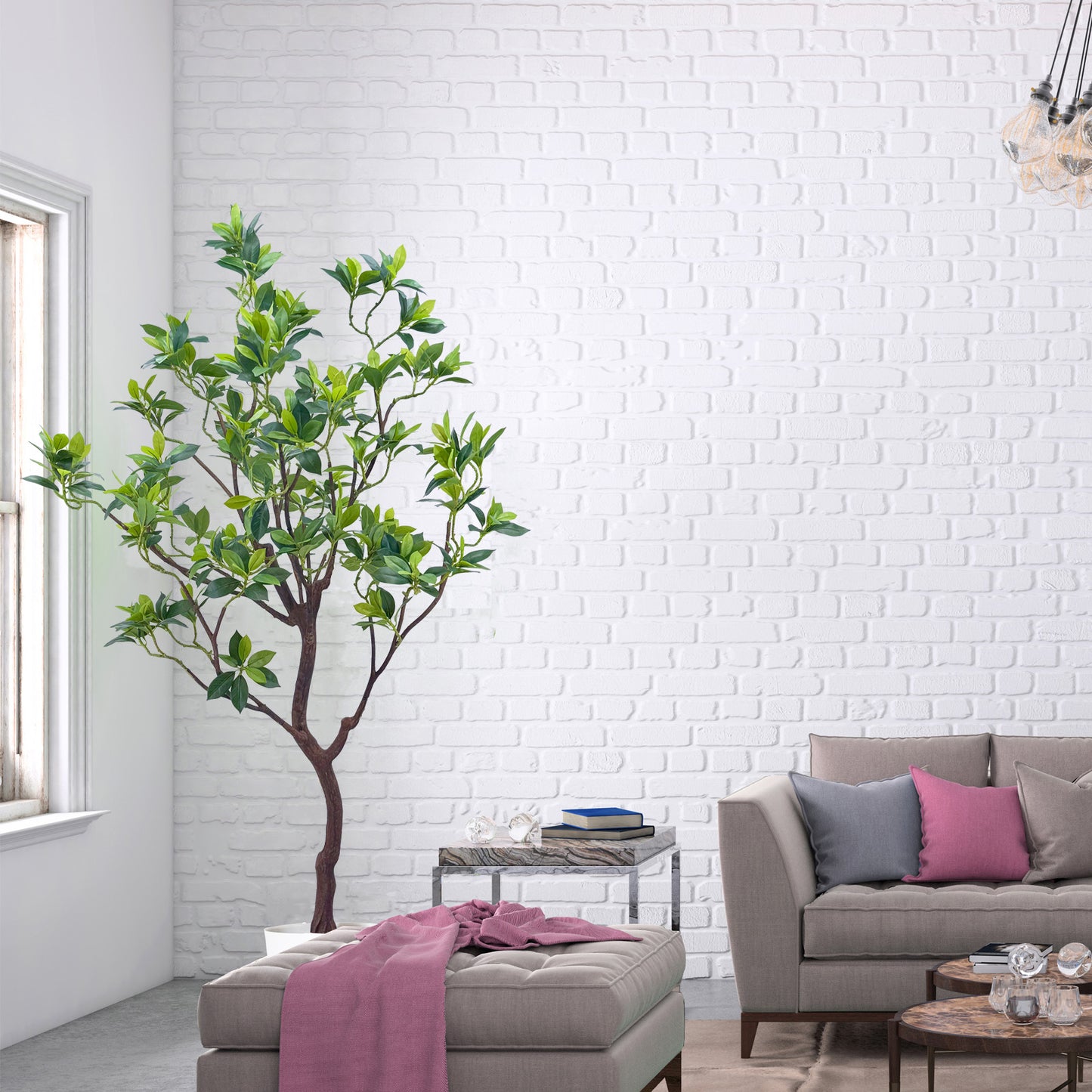 170cm Artificial Perfume Flower Trees, 5.6ft Tall Fake Tree with Natural Curved Trunk, Lush Faux Tree for Indoor Outdoor Home Decor, Living Room, Office & Patio Decor