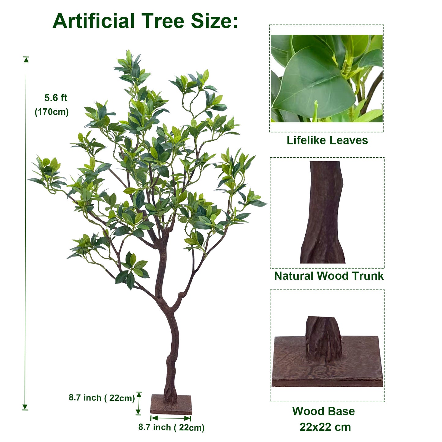 170cm Artificial Perfume Flower Trees, 5.6ft Tall Fake Tree with Natural Curved Trunk, Lush Faux Tree for Indoor Outdoor Home Decor, Living Room, Office & Patio Decor