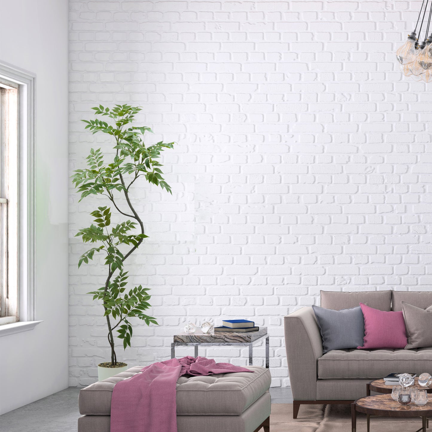 150cm Artificial Sumac Tree with White Pot, Tall Faux Plants Indoor, Large Fake Tree with Nearly Natural Silk Plant (Real Touch), for Indoor, Outdoor, Office, Living Room, Patio, Home Decor