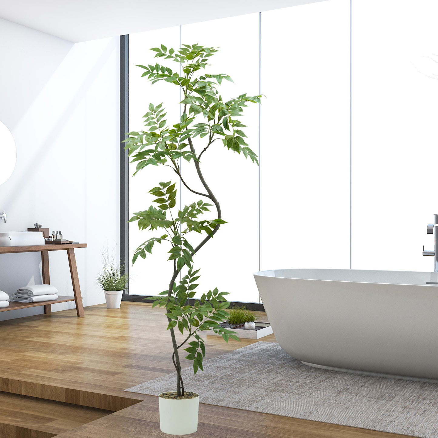 150cm Artificial Sumac Tree with White Pot, Tall Faux Plants Indoor, Large Fake Tree with Nearly Natural Silk Plant (Real Touch), for Indoor, Outdoor, Office, Living Room, Patio, Home Decor