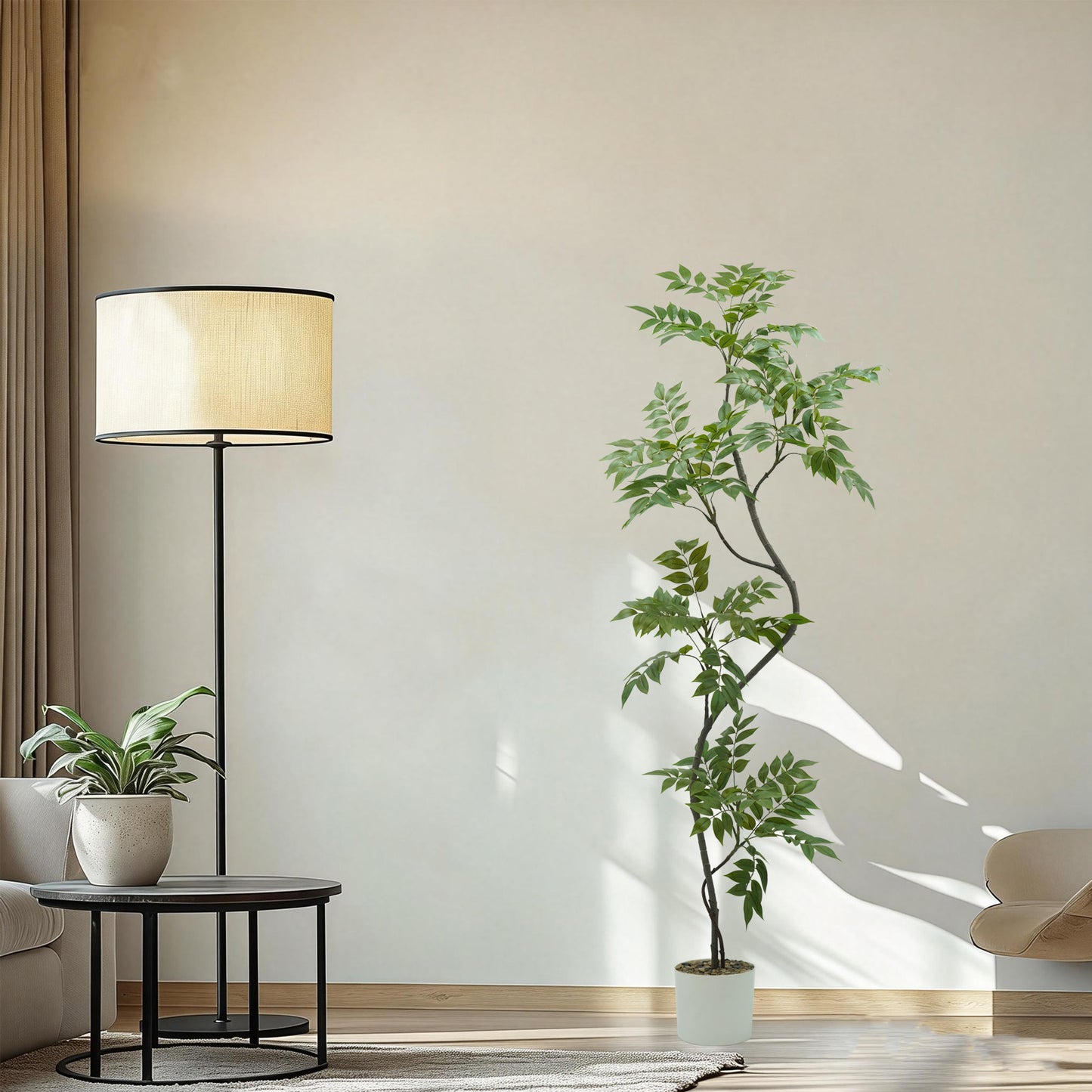 150cm Artificial Sumac Tree with White Pot, Tall Faux Plants Indoor, Large Fake Tree with Nearly Natural Silk Plant (Real Touch), for Indoor, Outdoor, Office, Living Room, Patio, Home Decor