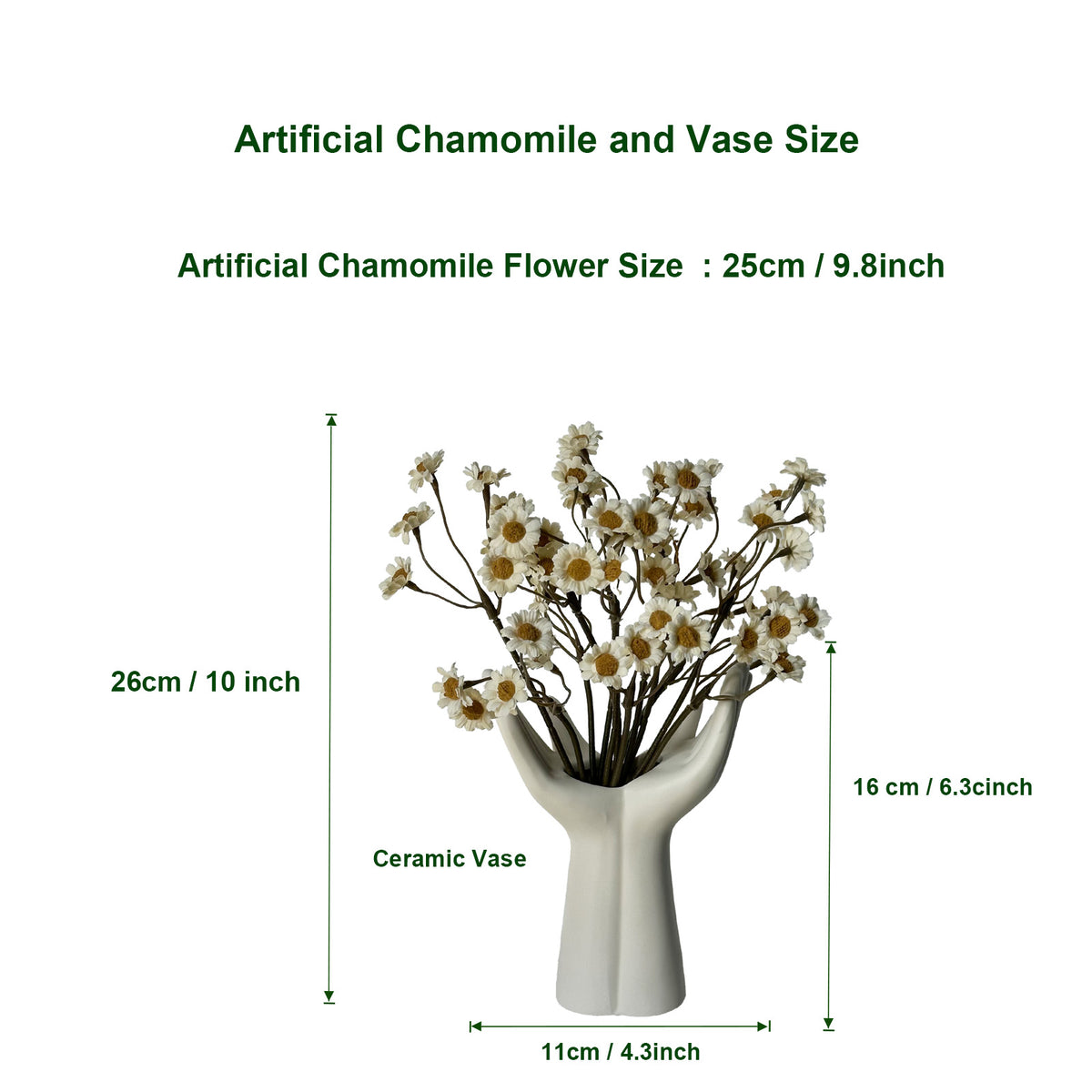 Artificial Chamomile Flower Branches, 3 Stems 25cm Silk Daisy Flowers with Vase, Faux Wildflowers for  Home Office Wedding Photography Decor