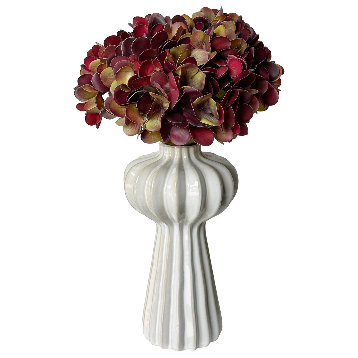 Artificial Hydrangea Flowers with Vase,5Pcs Silk Fake Flowers Arrangements in Vase for Home Office Table Centerpiece Shelf Decorations