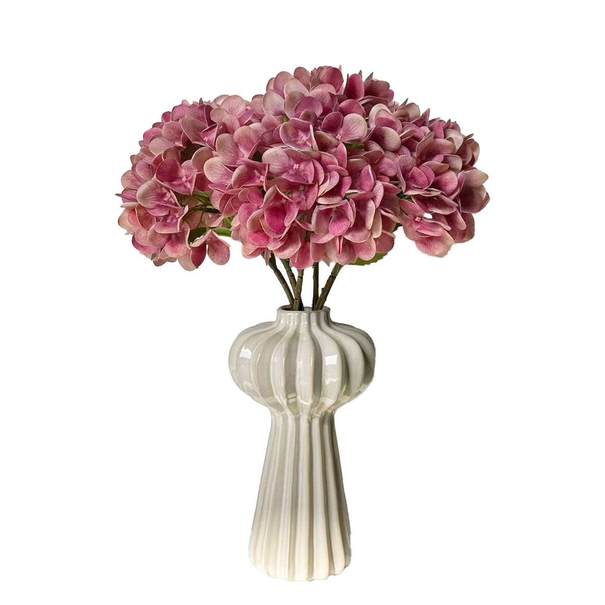 Artificial Hydrangea Flowers with Vase,5Pcs Silk Fake Flowers Arrangements in Vase for Home Office Table Centerpiece Shelf Decorations