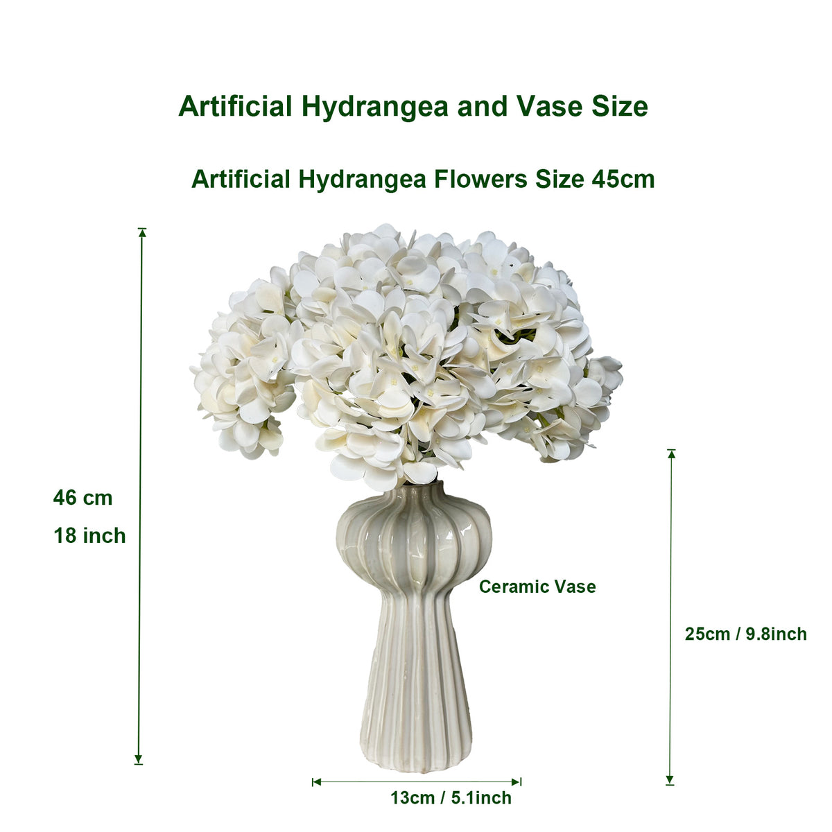 Artificial Hydrangea Flowers with Vase,5Pcs Silk Fake Flowers Arrangements in Vase for Home Office Table Centerpiece Shelf Decorations