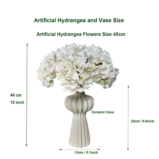 Artificial Hydrangea Flowers with Vase,5Pcs Silk Fake Flowers Arrangements in Vase for Home Office Table Centerpiece Shelf Decorations