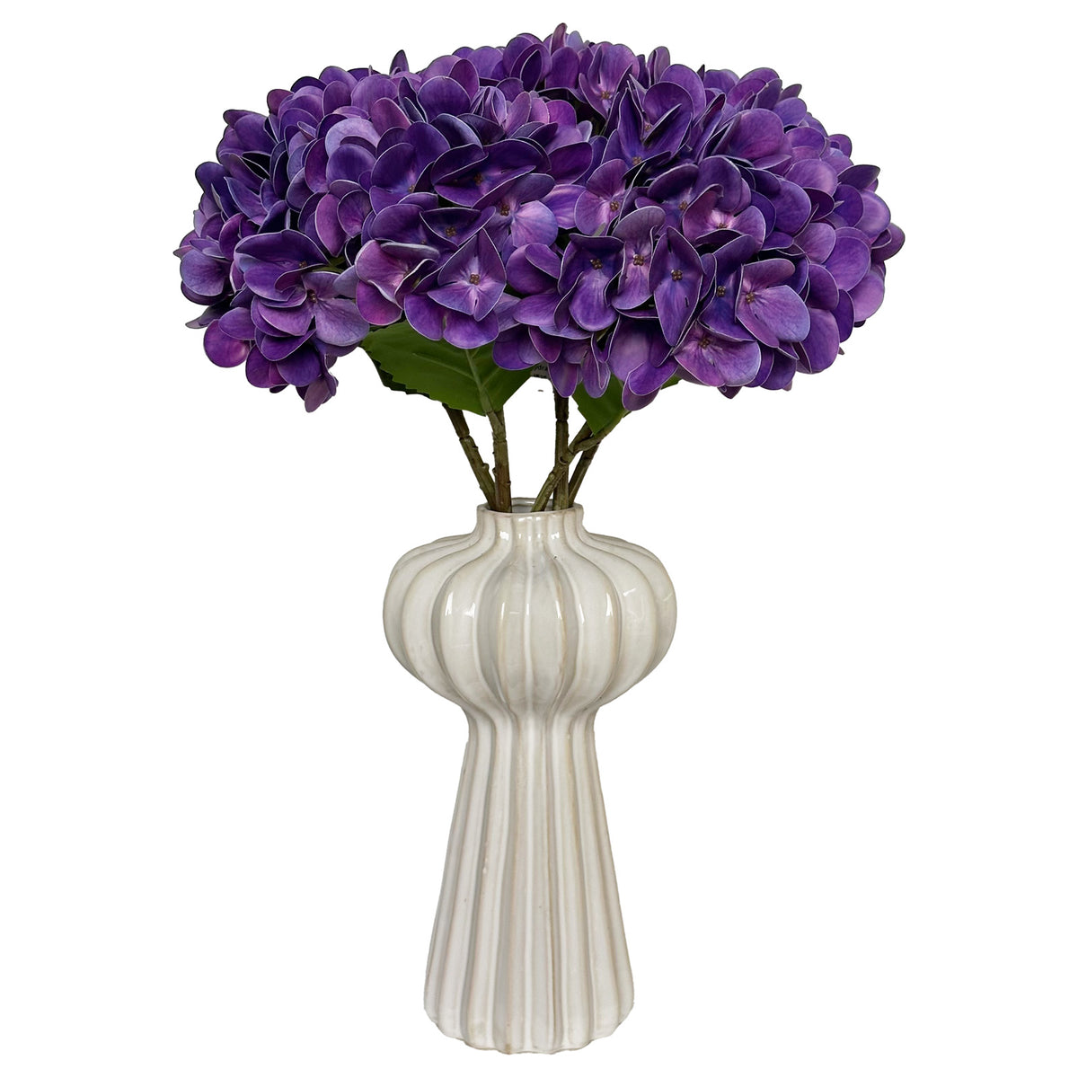 Artificial Hydrangea Flowers with Vase,5Pcs Silk Fake Flowers Arrangements in Vase for Home Office Table Centerpiece Shelf Decorations