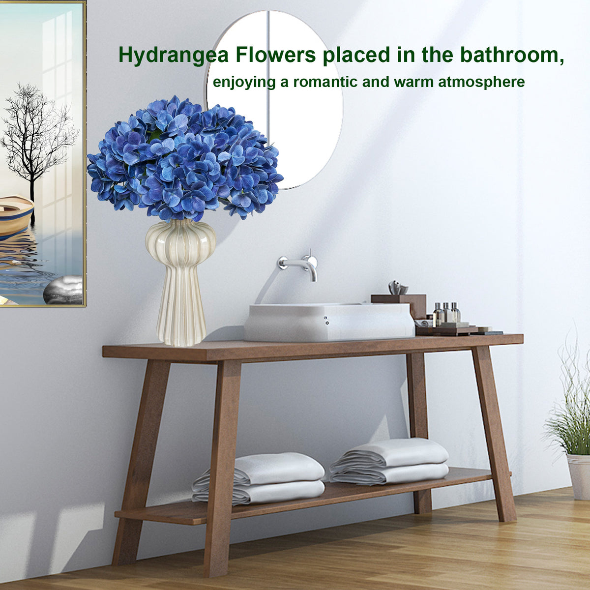 Artificial Hydrangea Flowers Bouquets, 6Pcs Silk Fake Flowers for Home Office Table Centerpiece Shelf Decorations