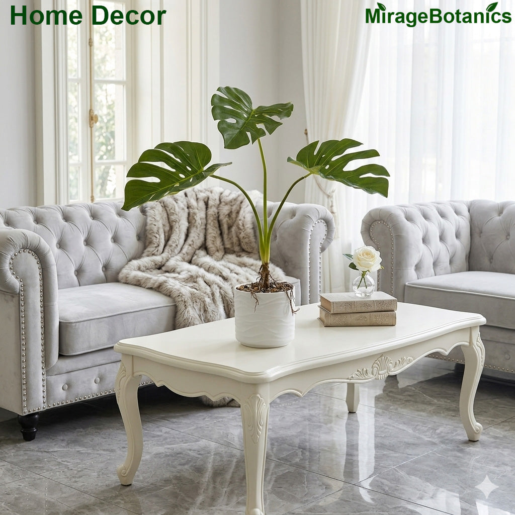 Artificial Monstera Tree Faux Plant Tree with White Pot, Fake Plants Large Tropical Palm Tree, in Pot for Indoor Outdoor Office Garden balcony patio Home Decor (Monstera Tree 3 Trunks)