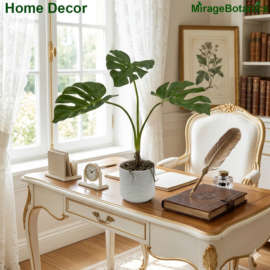 Artificial Monstera Tree Faux Plant Tree with White Pot, Fake Plants Large Tropical Palm Tree, in Pot for Indoor Outdoor Office Garden balcony patio Home Decor (Monstera Tree 3 Trunks)
