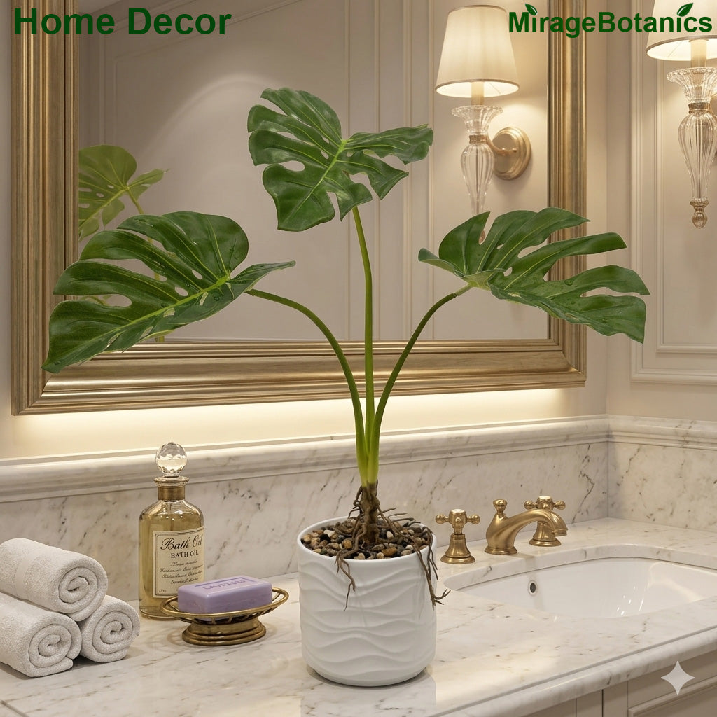 Artificial Monstera Tree Faux Plant Tree with White Pot, Fake Plants Large Tropical Palm Tree, in Pot for Indoor Outdoor Office Garden balcony patio Home Decor (Monstera Tree 3 Trunks)