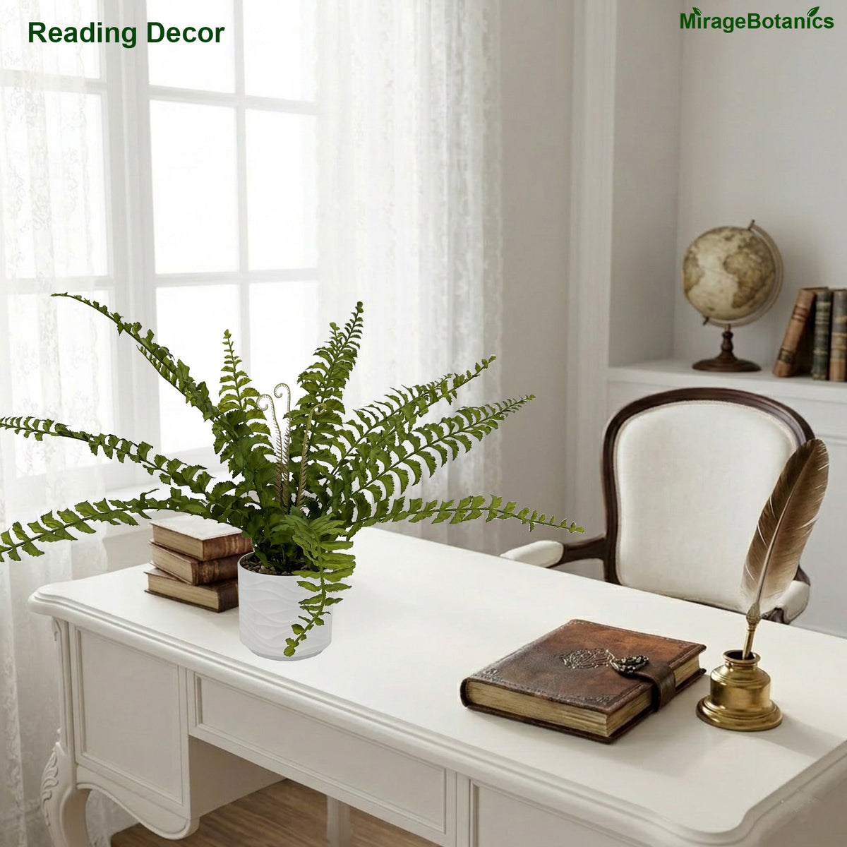 Artificial Ferns tree Faux Plant Tree with White Pot, Fake Plants in Pot for Indoor Outdoor Office Garden balcony patio Home Decor (Green)