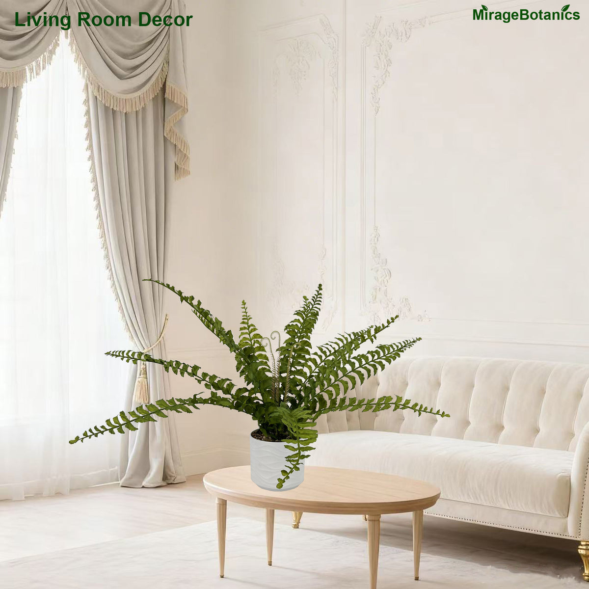 Artificial Ferns tree Faux Plant Tree with White Pot, Fake Plants in Pot for Indoor Outdoor Office Garden balcony patio Home Decor (Green)