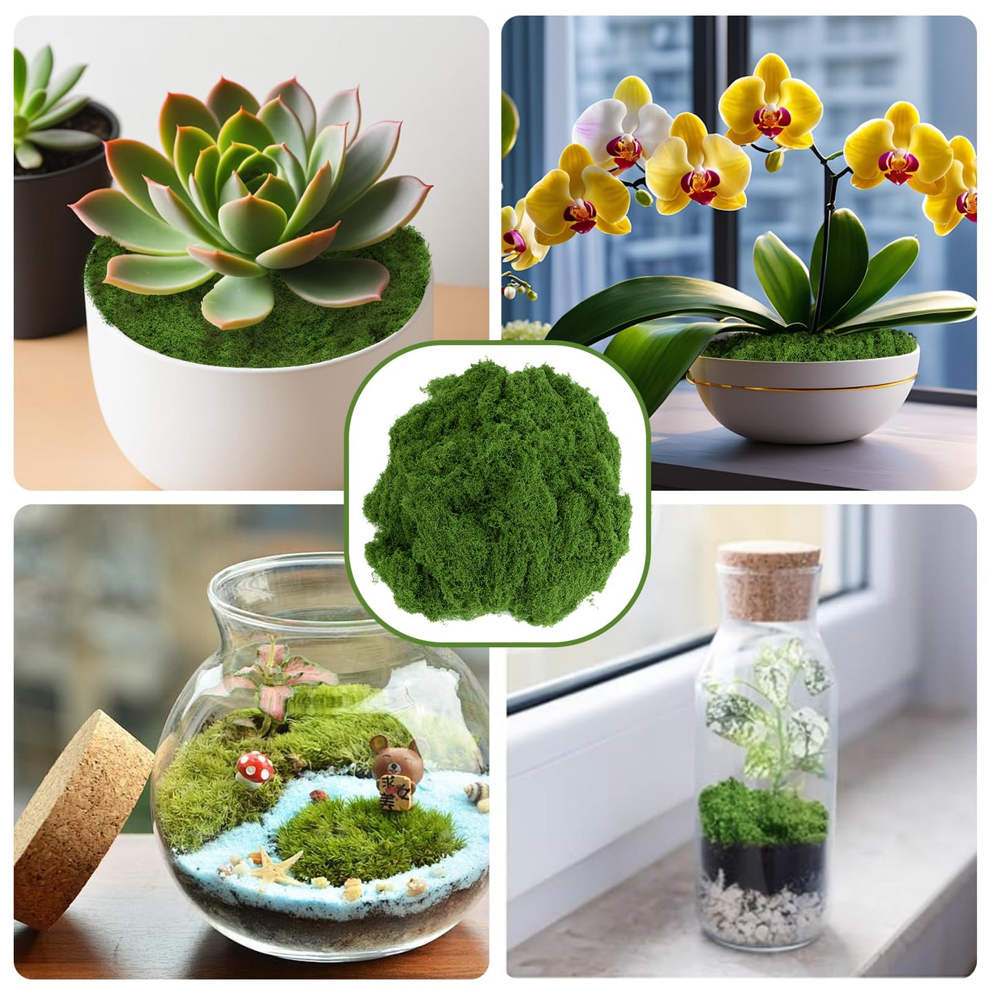 100g Fake Moss for Plants Indoor, Artificial Moss for Arts and Crafts, Faux Grass for Potted Fairy Garden DIY Model Making Walls Glass Containers Home Decor Dark Green (3.5oz)