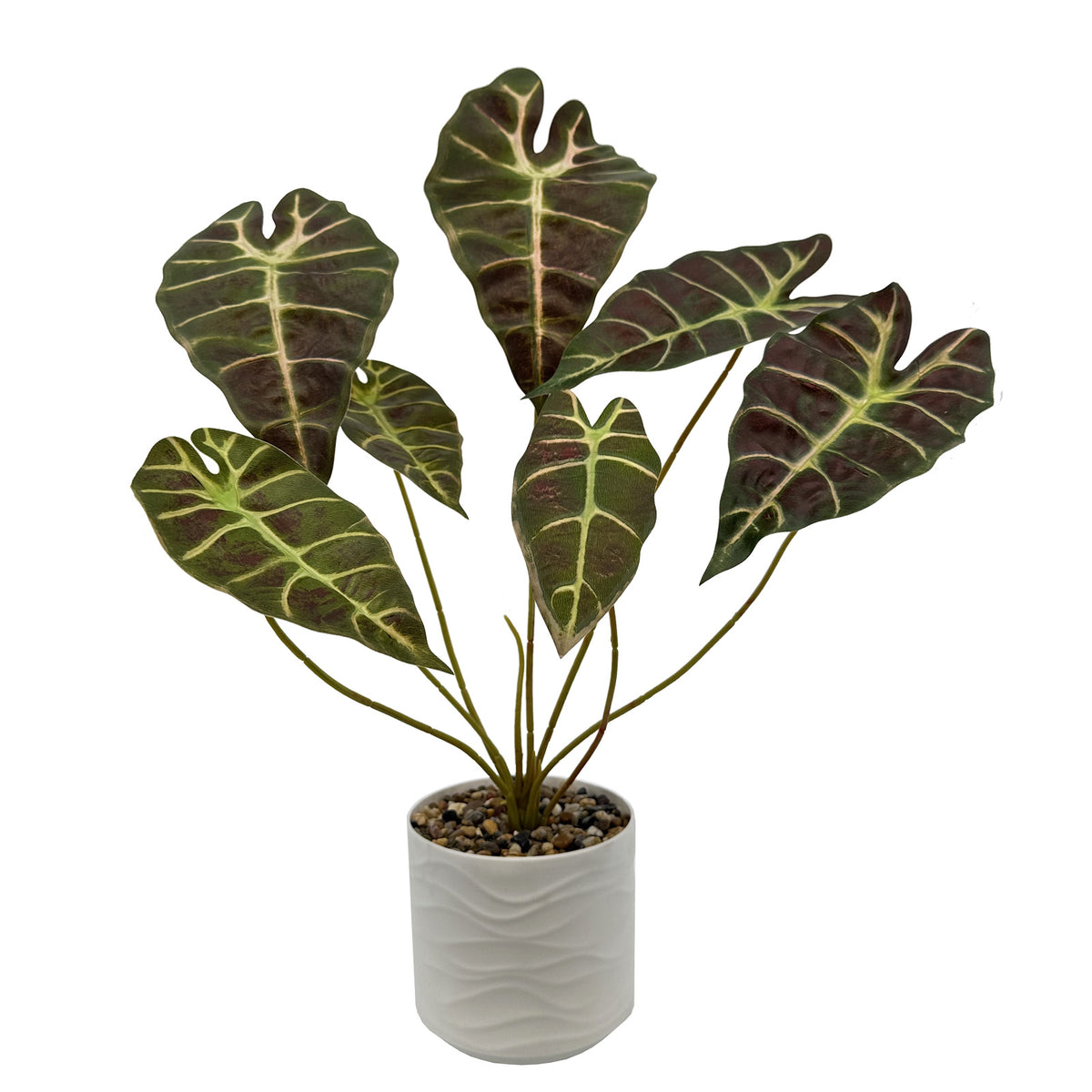 Artificial Alocasia Tree Faux Plant Tree with White Pot, Fake Plants in Pot for Indoor Outdoor Office Garden balcony patio Home Decor (Coffee-Green)