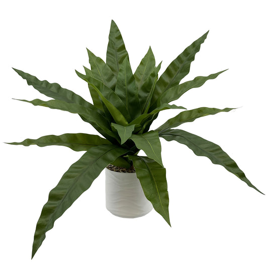 Artificial Bird Nest Fern Plant, Faux Tree with White Pot, Fake Plants Large Tropical Palm Tree, in Pot for Indoor Outdoor Office Garden balcony patio Home Decor (Green)